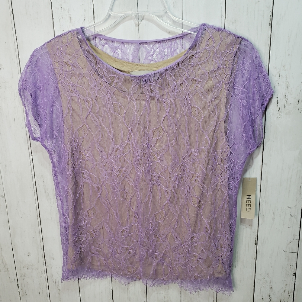 New! Heed Nordstrom Purple Lace Shirt Beige Chemis